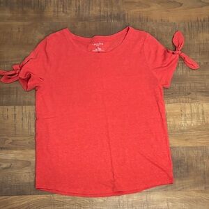 Talbots Bright Orange-Red Short Sleeve Tie Top Size M Petite